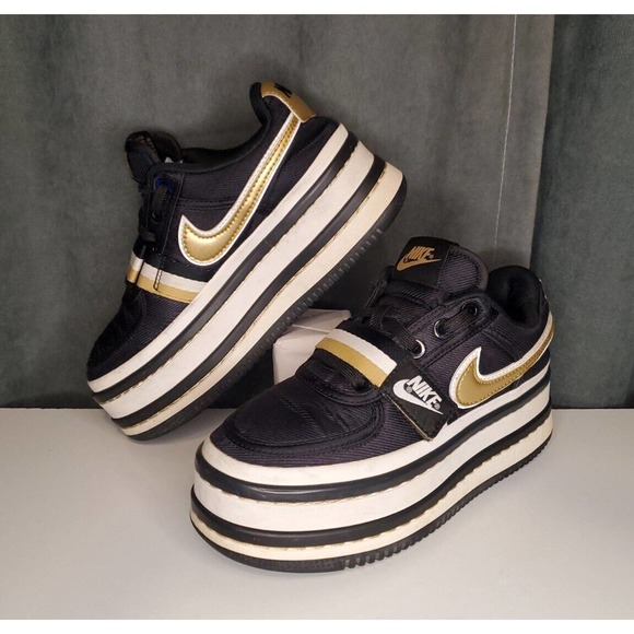 NIKE Vandal 2K Metallic Gold Black Denim Twill Platform Sneakers US Size 6 - Picture 1 of 11